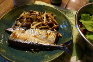 秋刀魚とキノコ